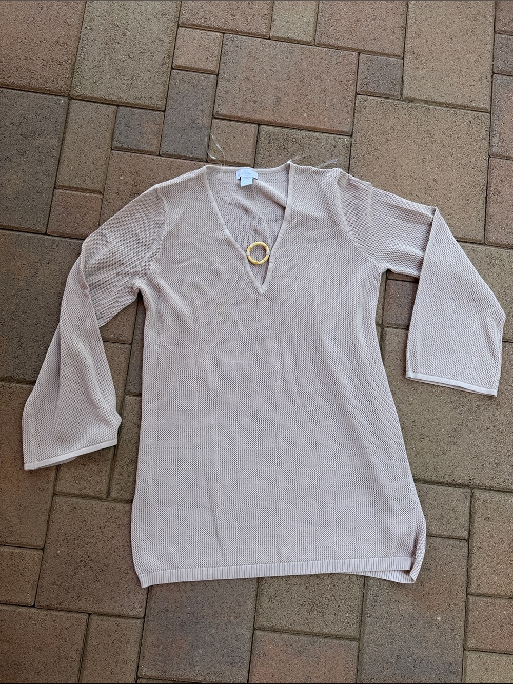 House of Harlow 1960 Beige Knit Swim Coverup with Gold Ring